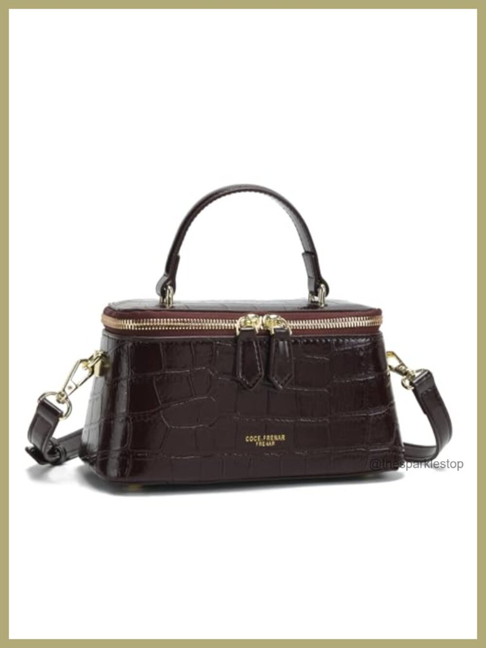 Crocodile-Embossed Faux Leather Structured Crossbody Handbag with Adjustable